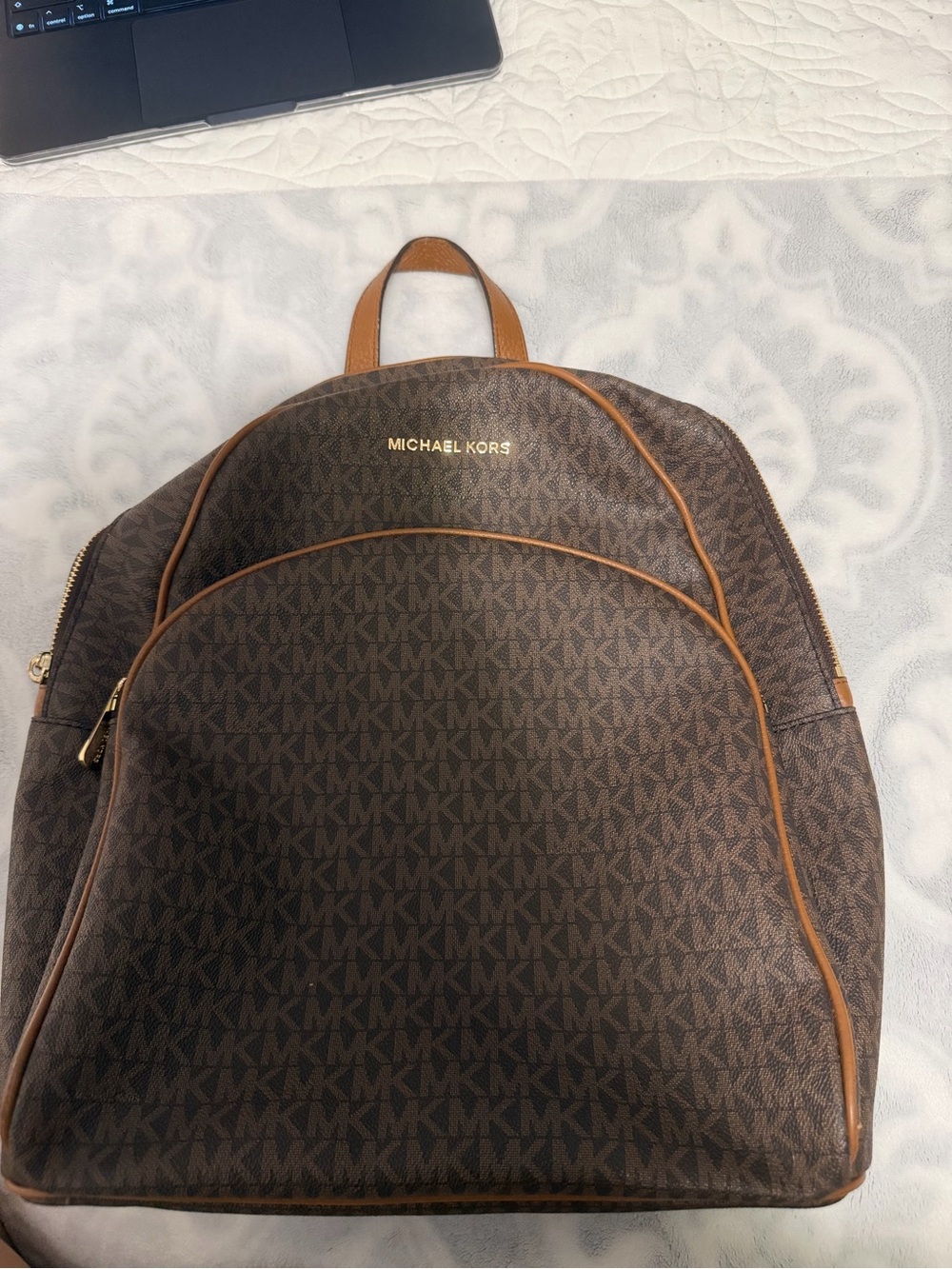 Michael Kors Brown MK Signature Backpack with Tan Trim